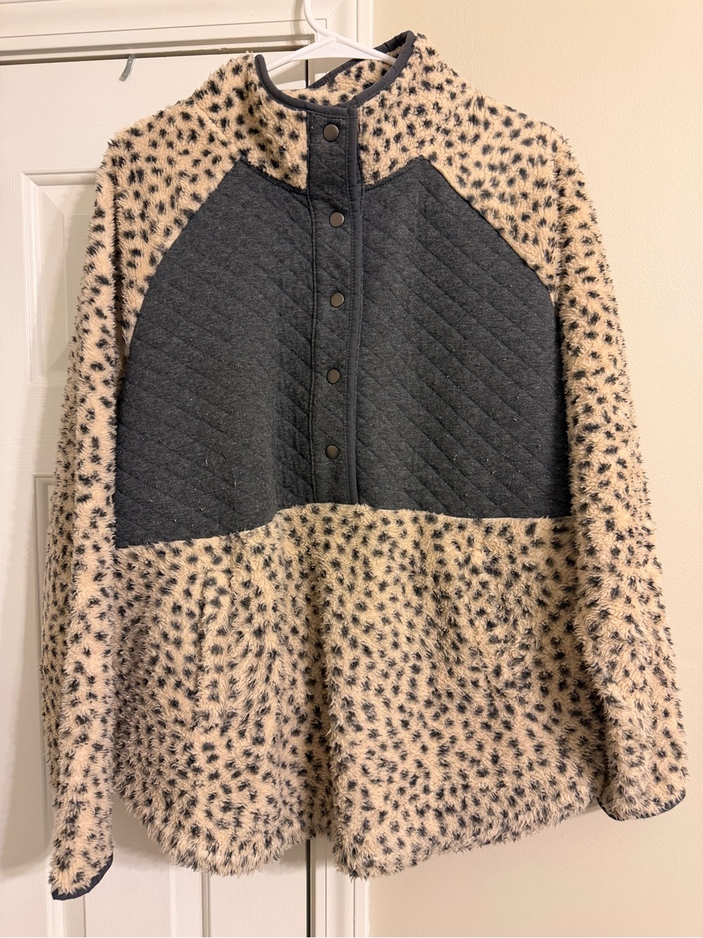 Maurices Leopard Print Teddy Jacket with Quilted Gray Front